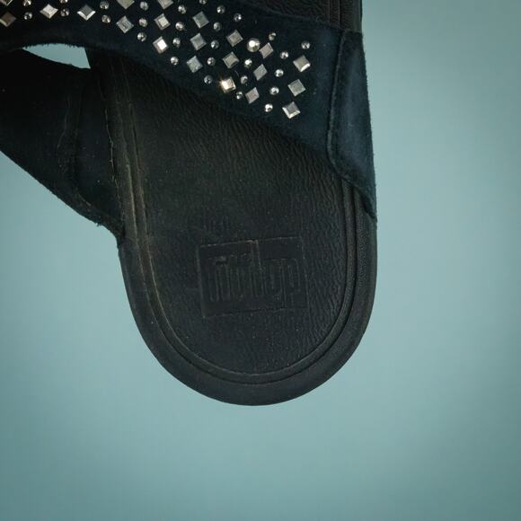 FitFlop Size 8 Navy Blue Novy Sparkle Jewel Slip Slide On Thong Flip Flops - Picture 5 of 6